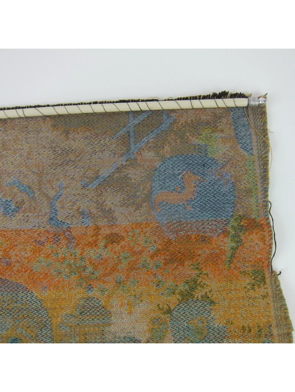 Vintage French Tapestry Japanese Geisha Parasol Cart Pagoda with Rod 25 x 19